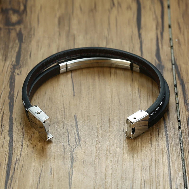 Ronan by Lunara – Genuine Leather & Stainless Steel Double-Layer Bracelet