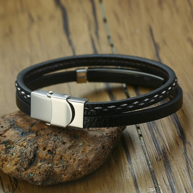 Ronan by Lunara – Genuine Leather & Stainless Steel Double-Layer Bracelet