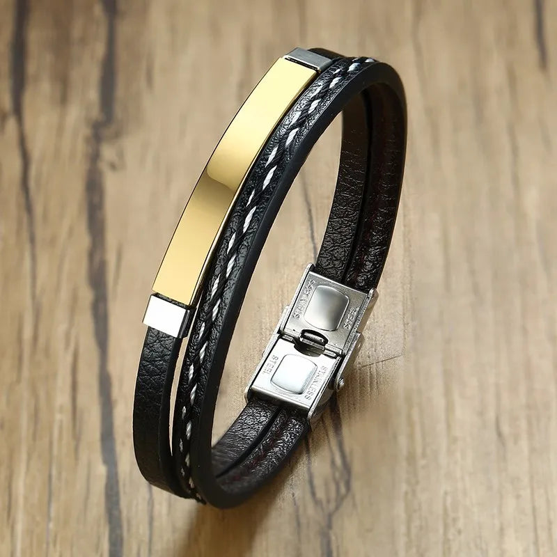 Ronan by Lunara – Genuine Leather & Stainless Steel Double-Layer Bracelet