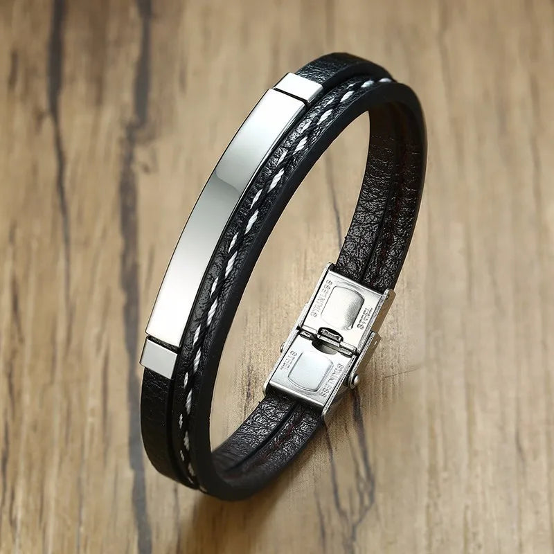Ronan by Lunara – Genuine Leather & Stainless Steel Double-Layer Bracelet