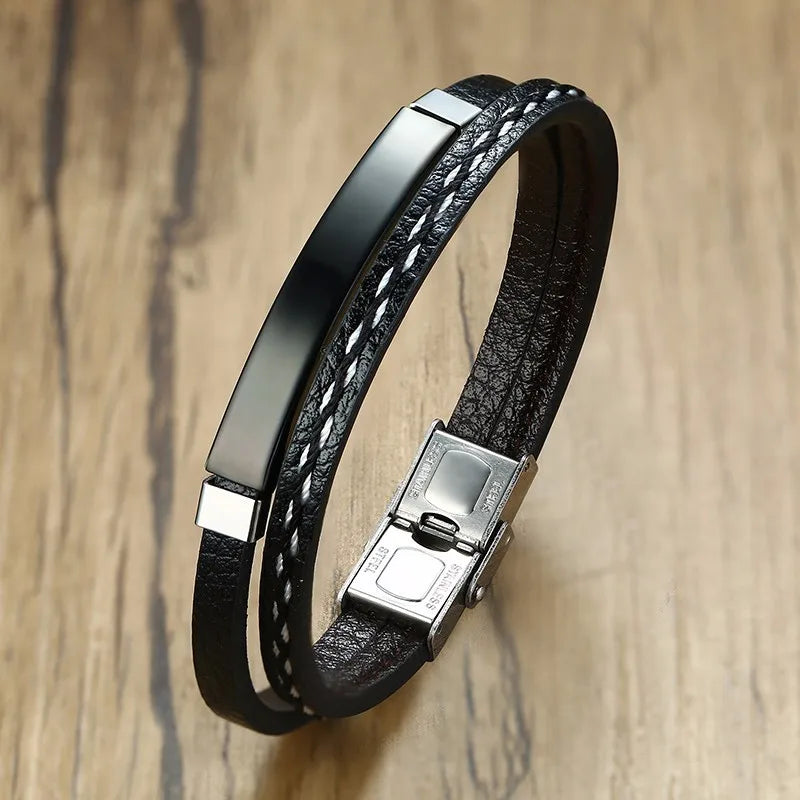 Ronan by Lunara – Genuine Leather & Stainless Steel Double-Layer Bracelet