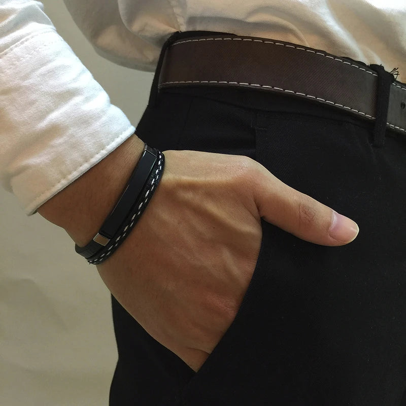 Ronan by Lunara – Genuine Leather & Stainless Steel Double-Layer Bracelet
