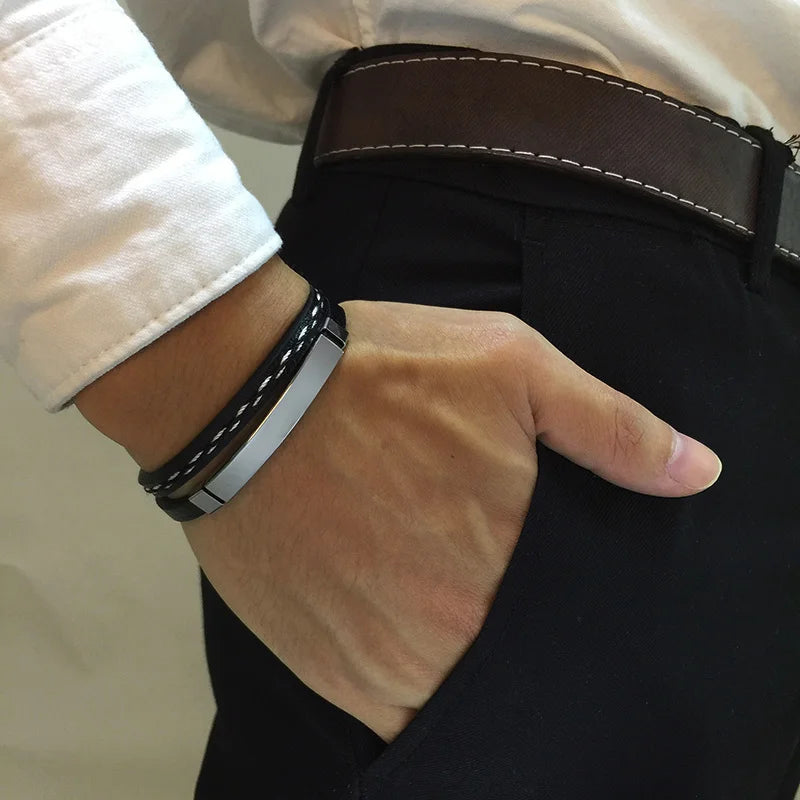 Ronan by Lunara – Genuine Leather & Stainless Steel Double-Layer Bracelet